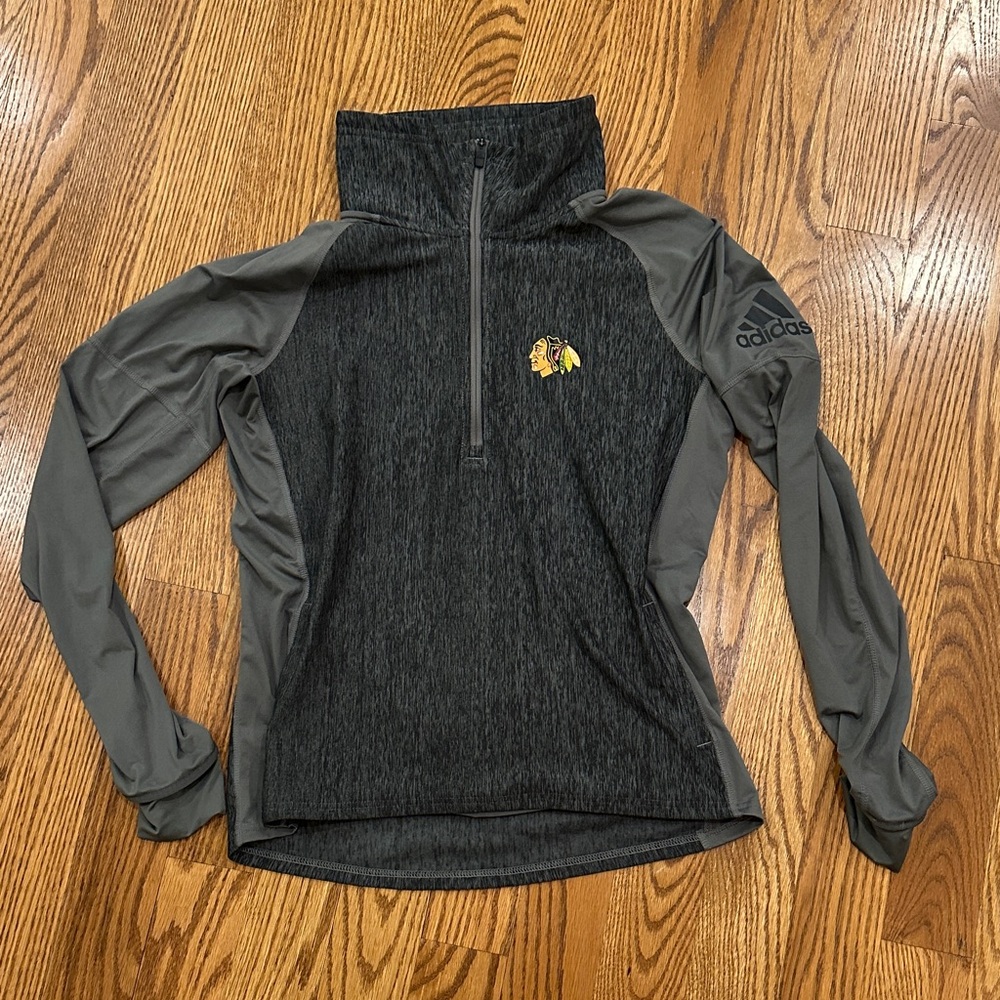 Adidas Black and Gray Logo Quarter-Zip Top